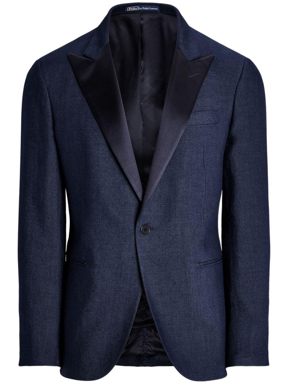 Single-breasted Linen Tuxedo Jacket In Blue Product Image