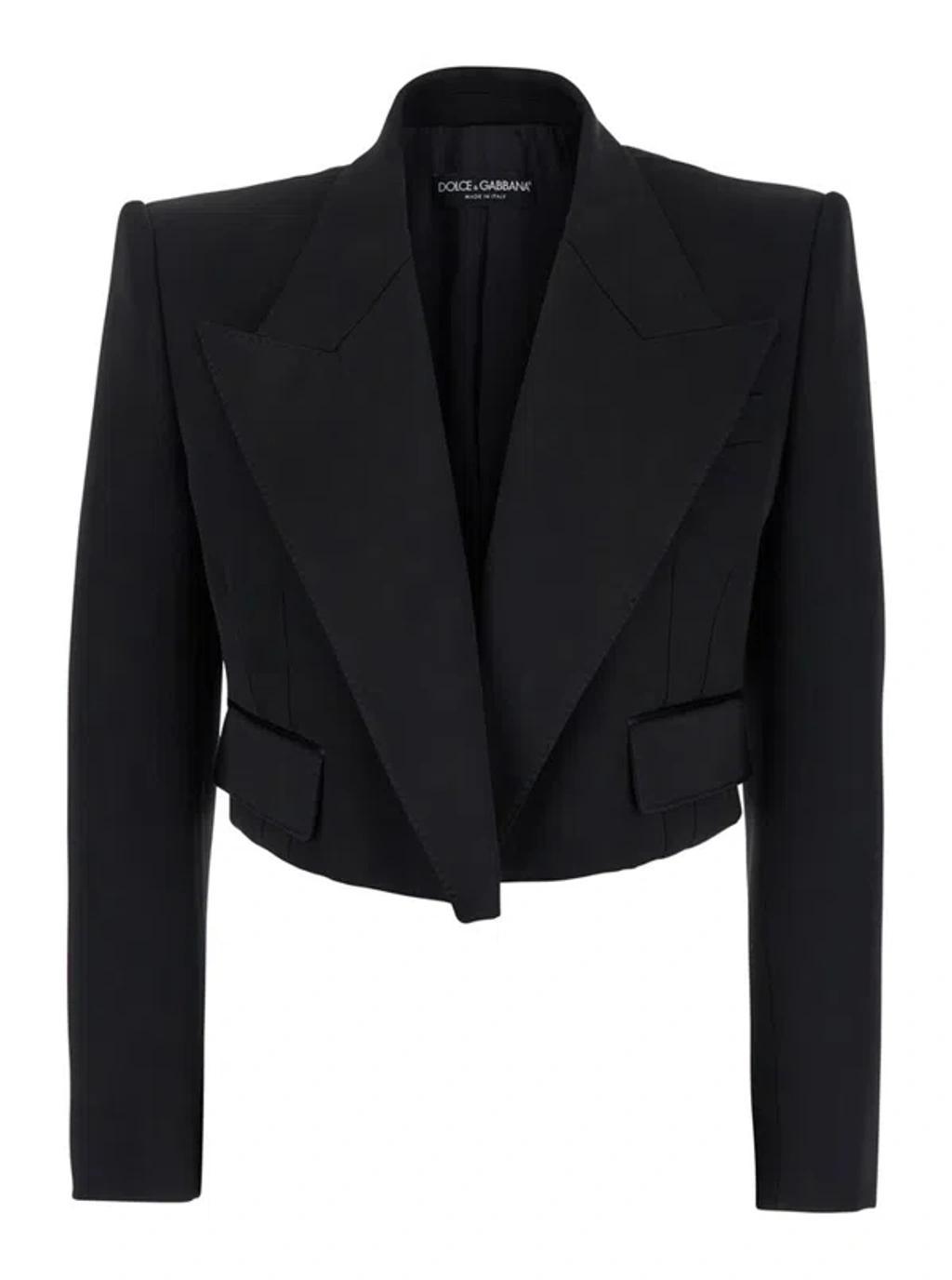 Spencer' Black Single-breasted Cropped Jacket With Peak Revers In Velvet Product Image