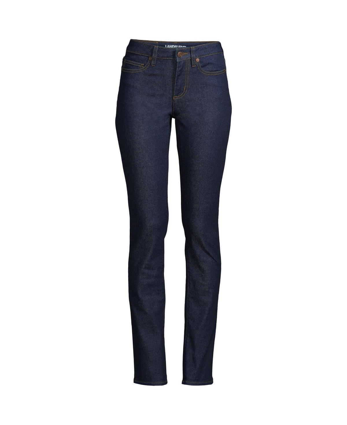 Womens Lands End Mid-Rise Straight Leg Jeans Dark Blue Product Image