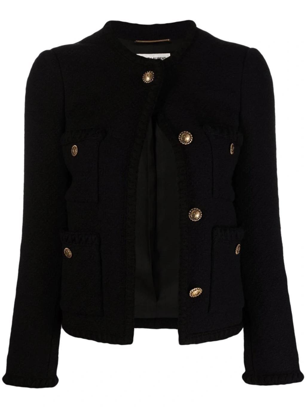 SAINT LAURENT Collarless Tweed Jacket W/ Four Pockets In Noir Product Image