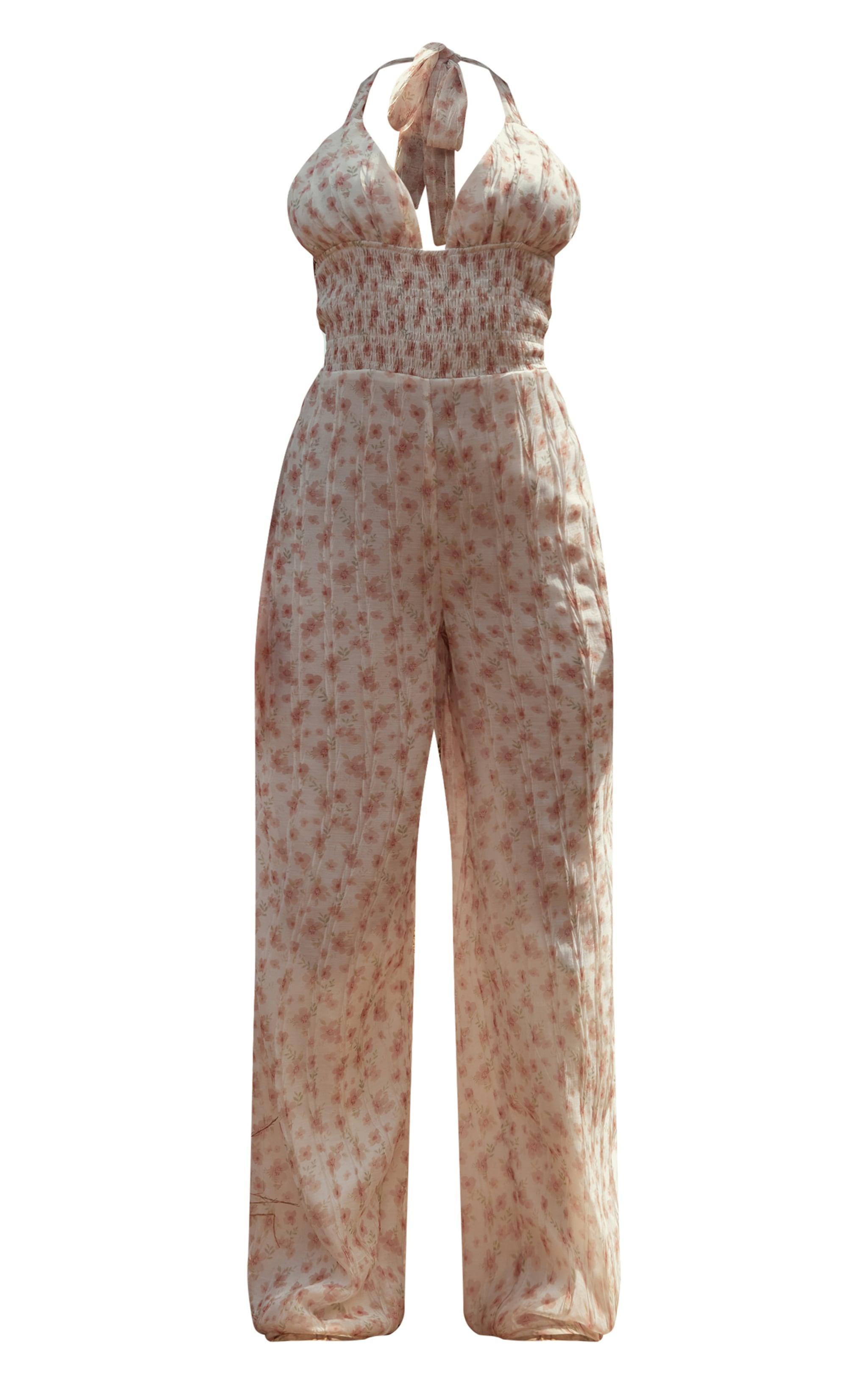 Pink Ditsy Floral Printed Halterneck Jumpsuit Product Image