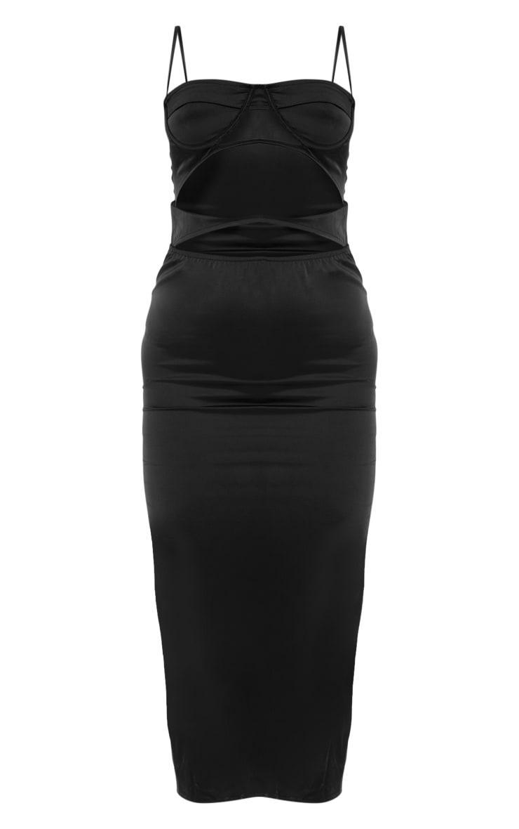 Black Satin Cut Out Cup Detail Midaxi Dress Product Image