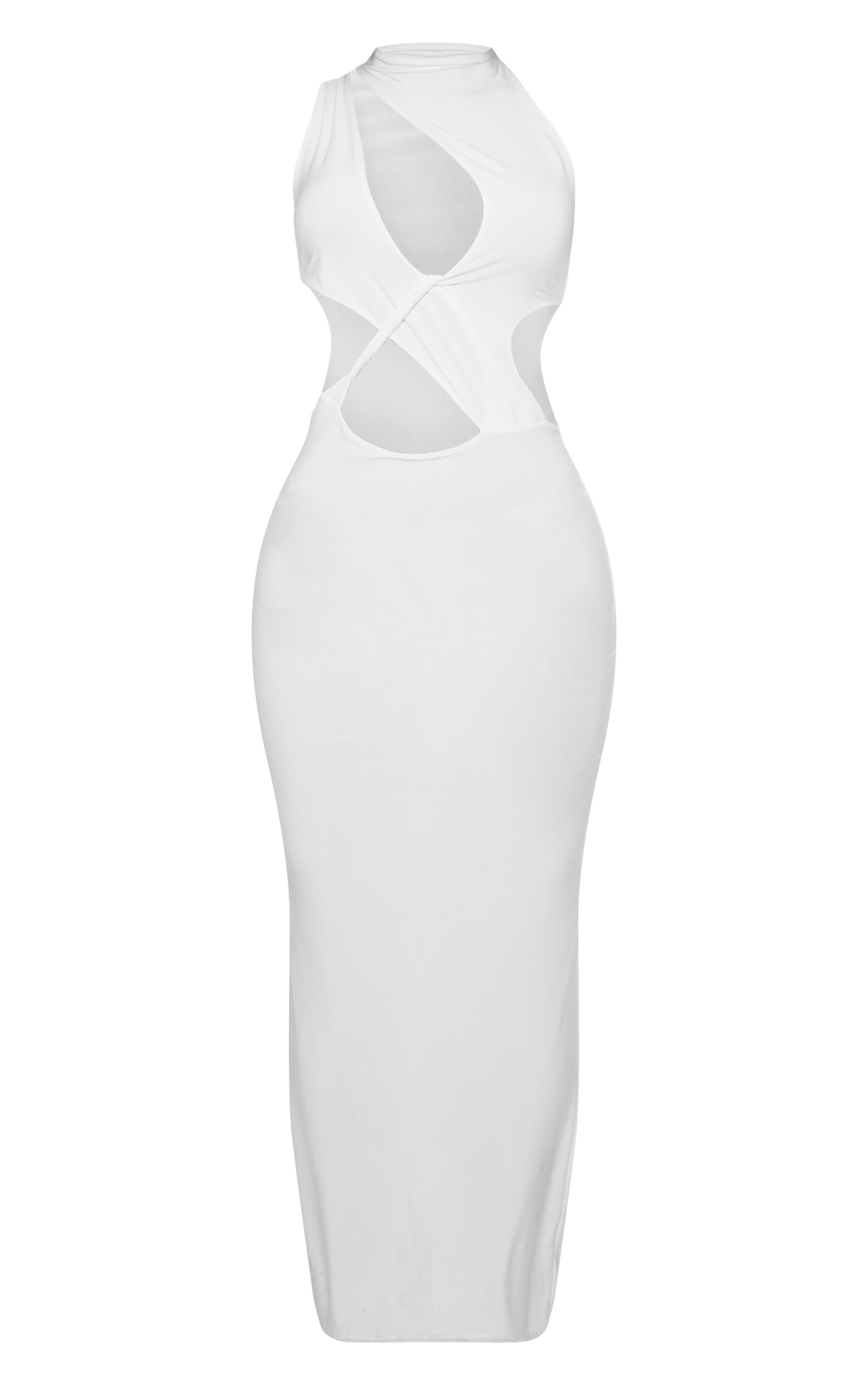 Cream Double Layer Twist Front Button Detail Maxi Dress Product Image