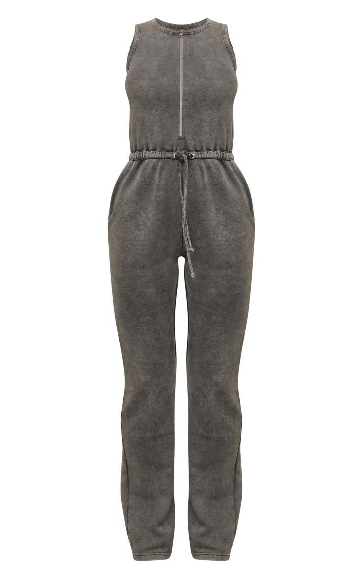 Grey Marl Acid Wash Zip Tie Jumpsuit Product Image