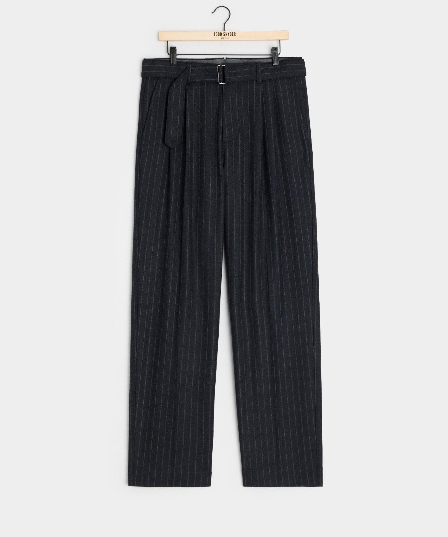 Italian Wool Self Belt Trouser in Navy Pinstripe Product Image