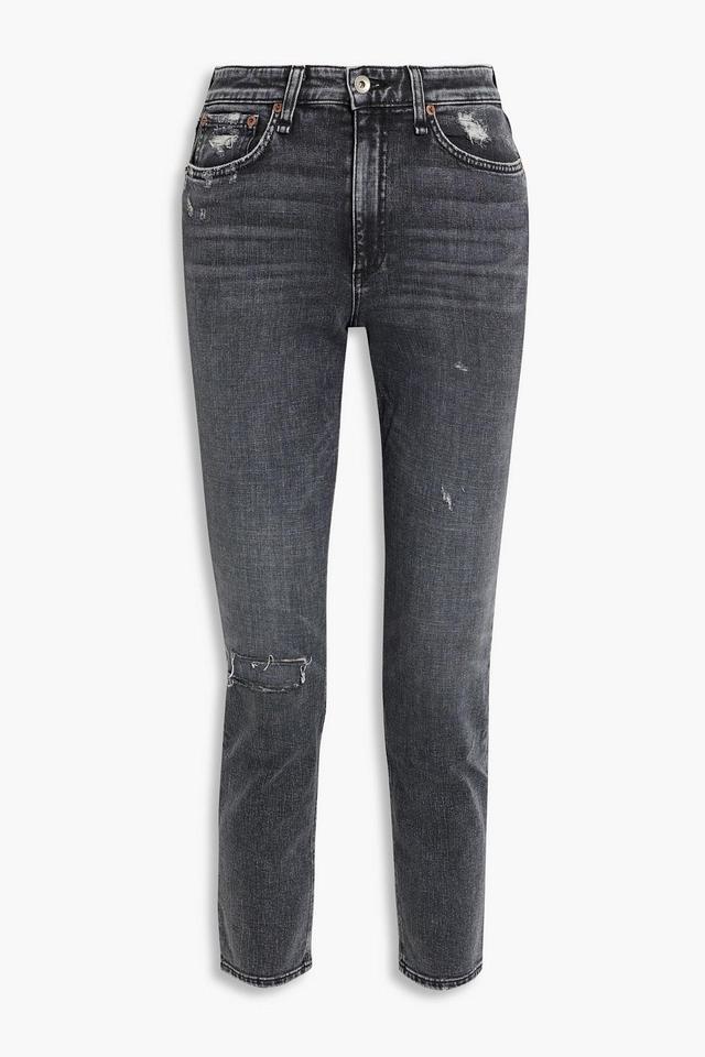 Nina Cropped Distressed Mid-rise Skinny Jeans In Dark Denim Product Image