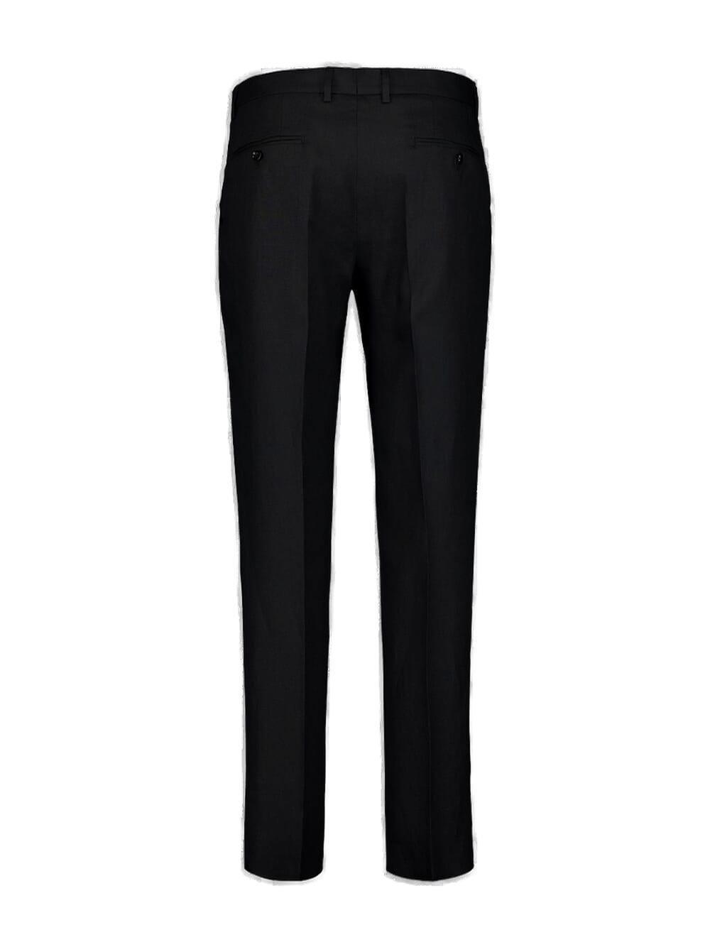 Chambray Pressed Crease Tapered Trousers In Black Product Image