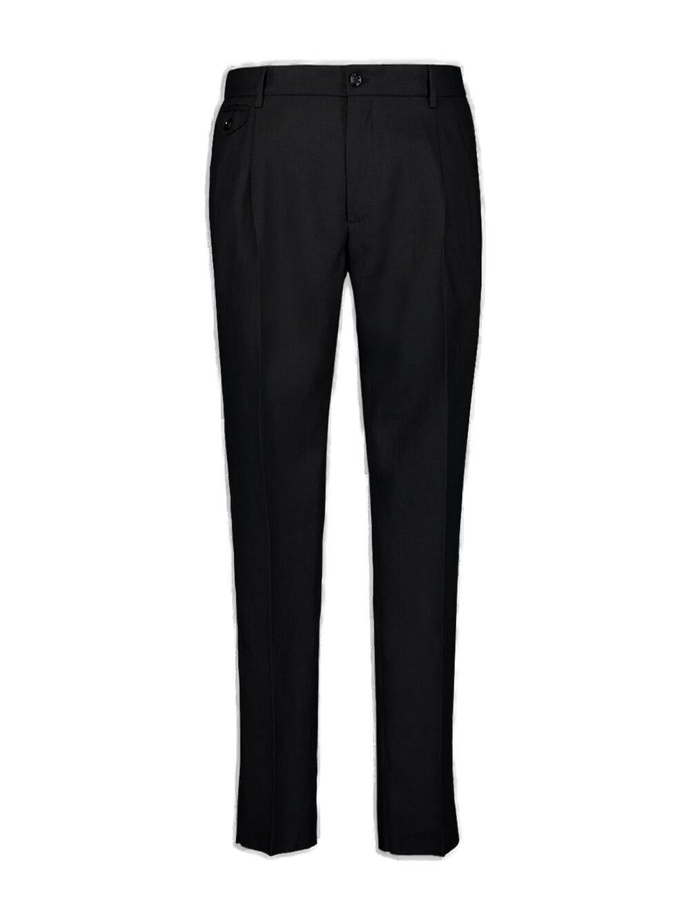 Chambray Pressed Crease Tapered Trousers In Black Product Image