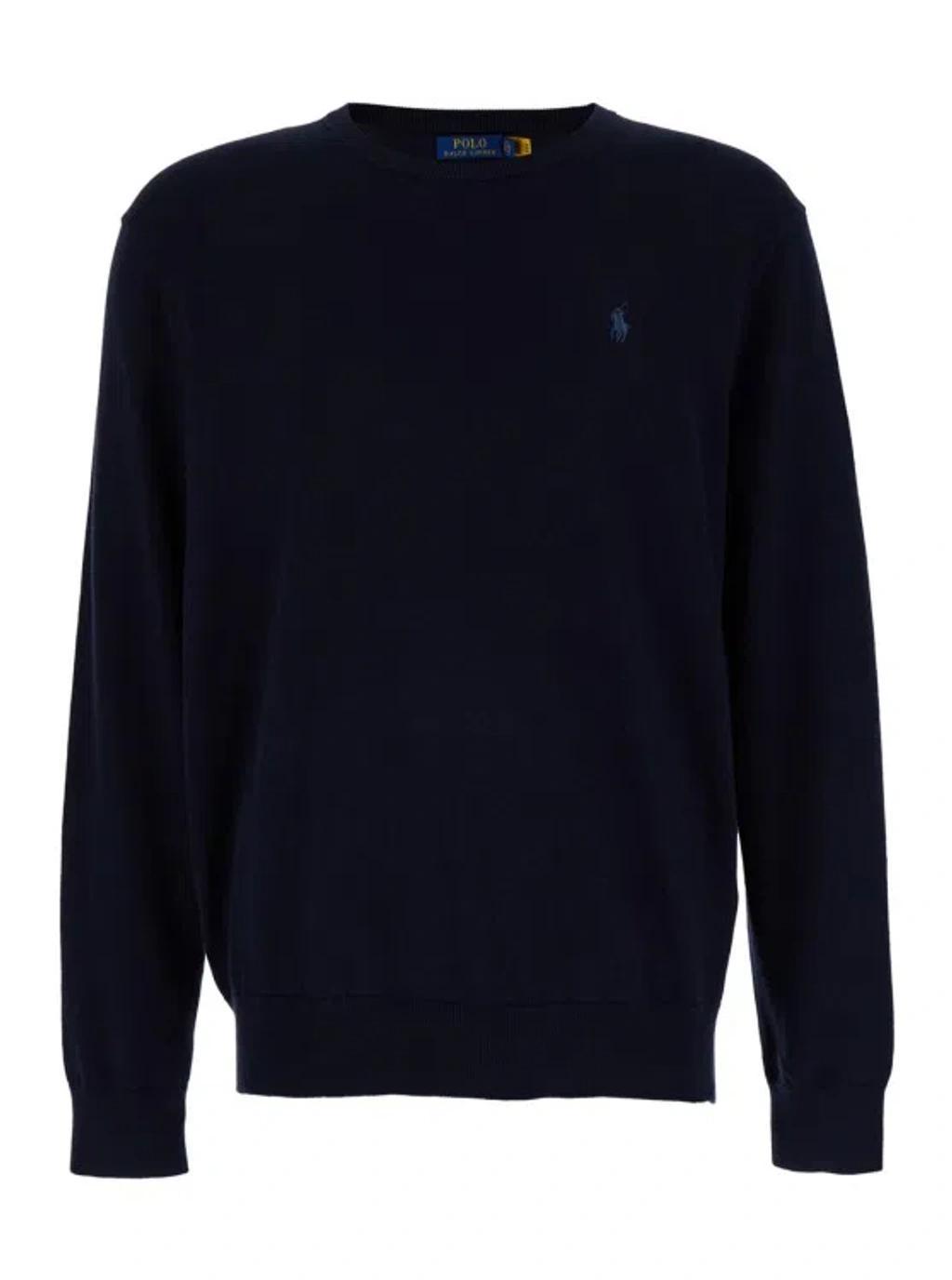 POLO RALPH LAUREN Blue Crew Neck Pullover In Cotton And Cashmere Product Image