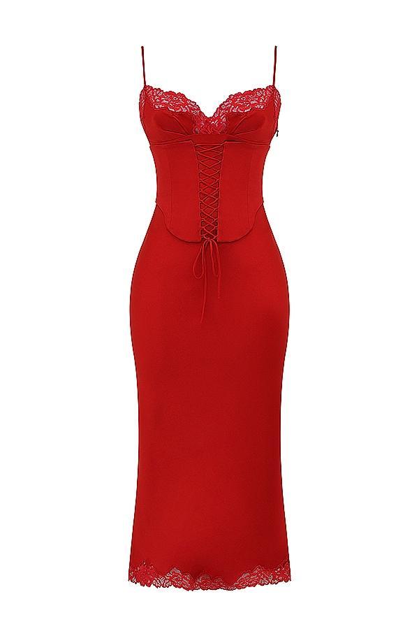 Salma Red Rose Satin Slip Dress Product Image