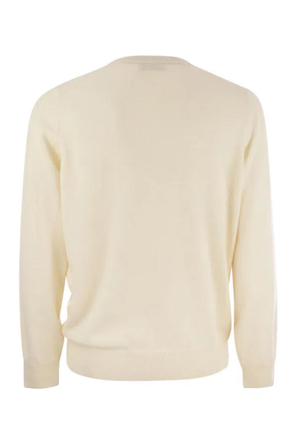 BRUNELLO CUCINELLI Pure Cashmere Crew-neck Sweater For Men In Ivory Product Image