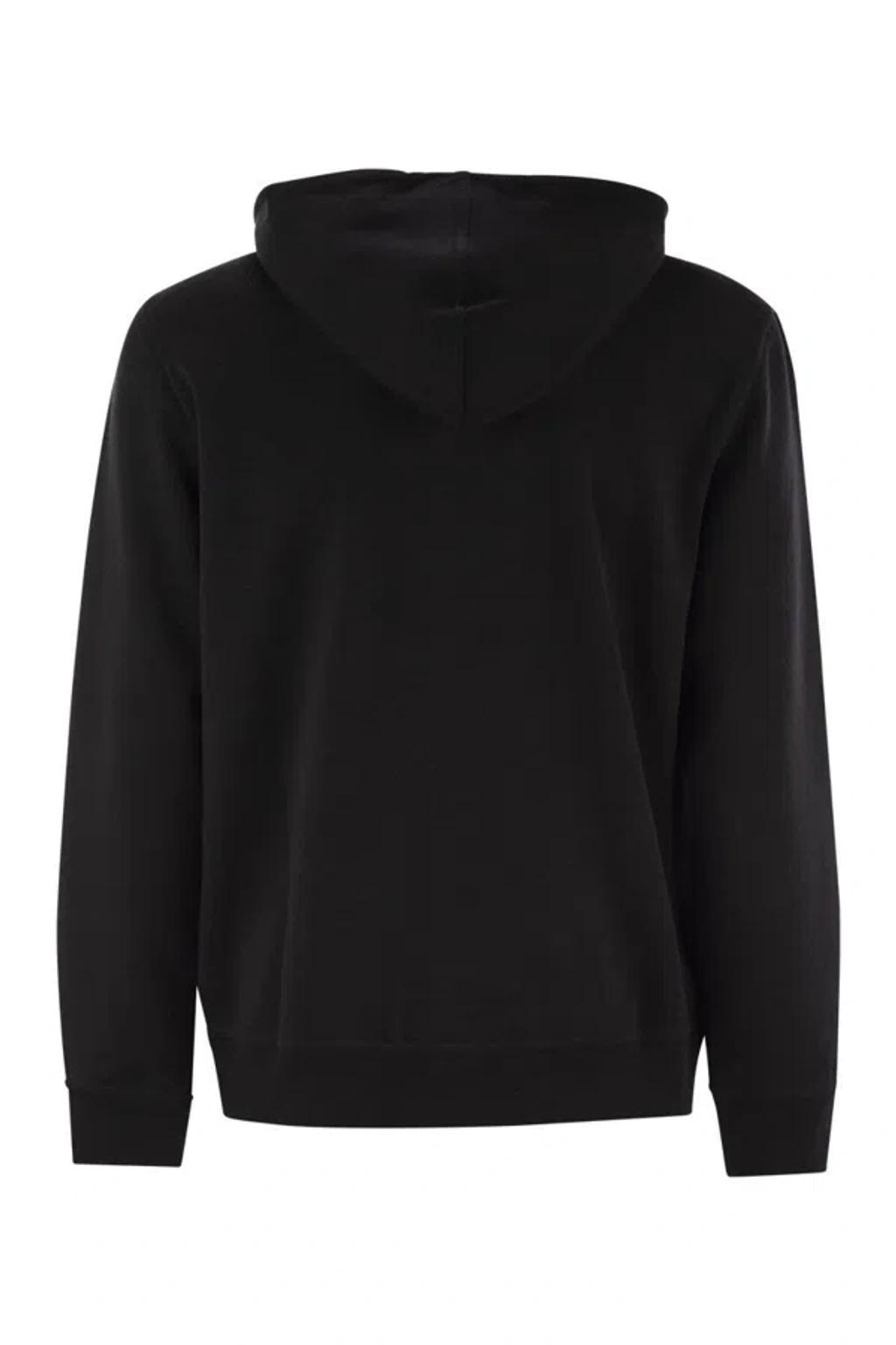 BRUNELLO CUCINELLI Luxury Tri-blend Hooded Sweater With Eternal Balance Print In Black Product Image