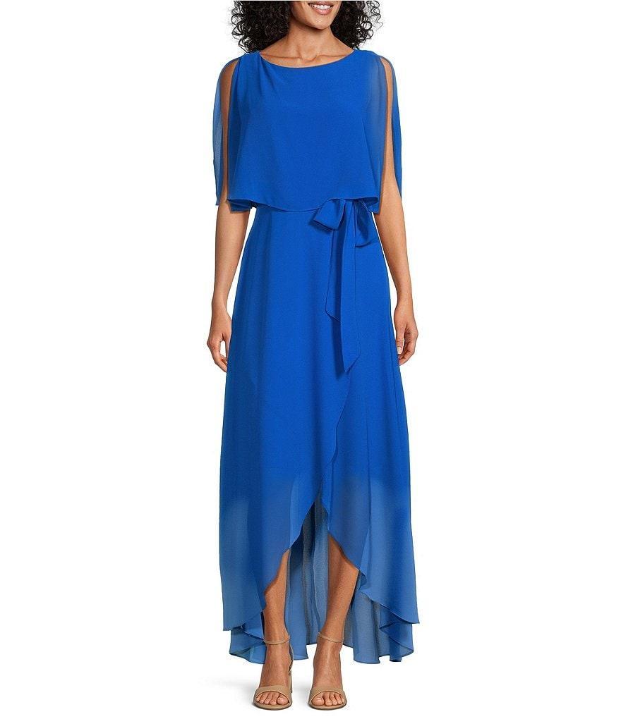 Jessica Howard Elbow Length Sleeve Boat Neck Tie Waist Chiffon Popover Maxi Dress Product Image