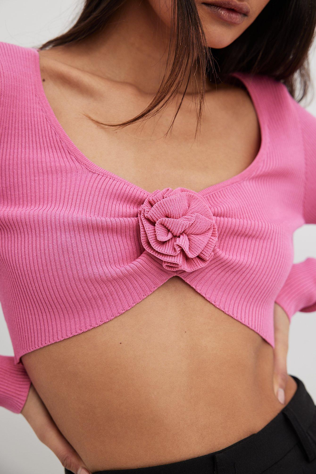 Fine Knitted Cropped Flower Detail Sweater Product Image