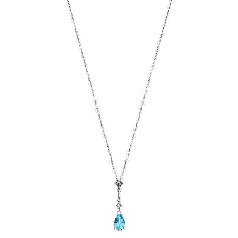 Sterling Silver Genuine Blue Topaz & Lab-Created White Sapphire Pendant Drop Necklace, Womens Product Image