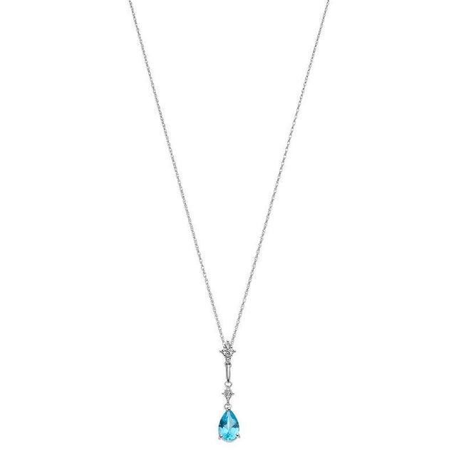 Sterling Silver Genuine Blue Topaz & Lab-Created White Sapphire Pendant Drop Necklace, Womens Product Image