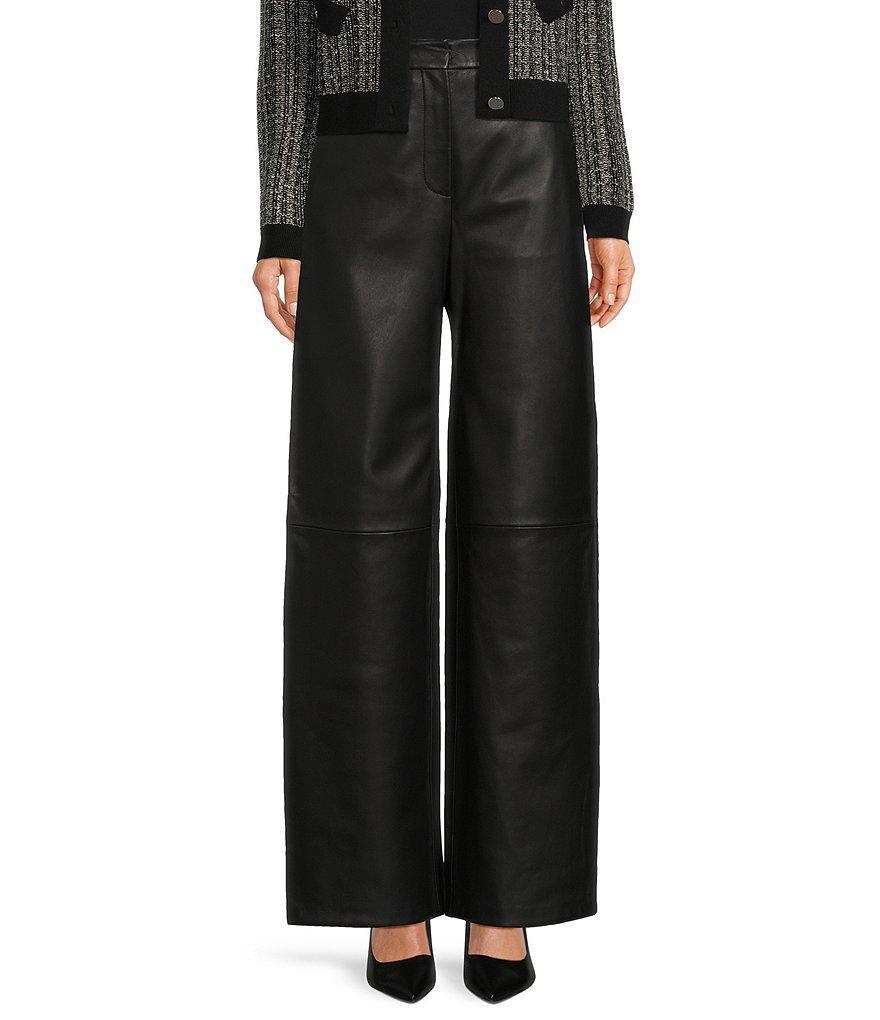 BOSS by Hugo Boss Sizzy Lamb Leather High Rise Wide-Leg Trouser Pant Product Image