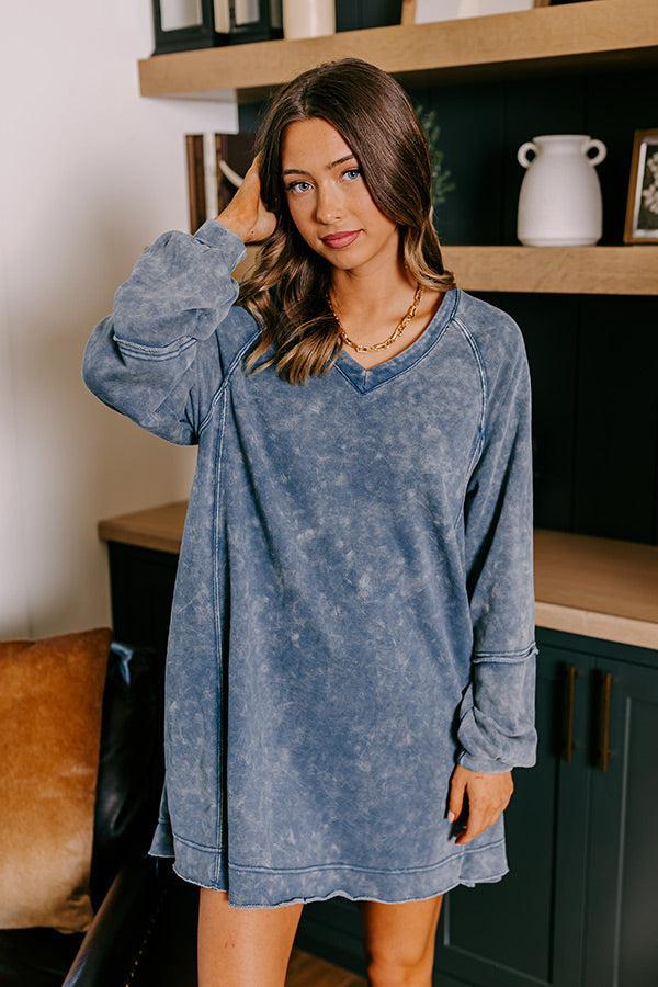 Casual Brunch Mineral Wash Mini Dress in Blue Product Image