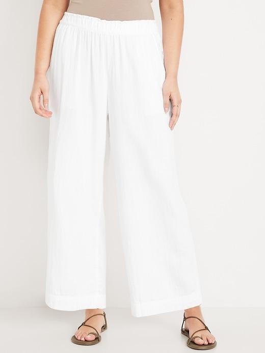 High-Waisted Crinkle Gauze Ankle Pants Product Image