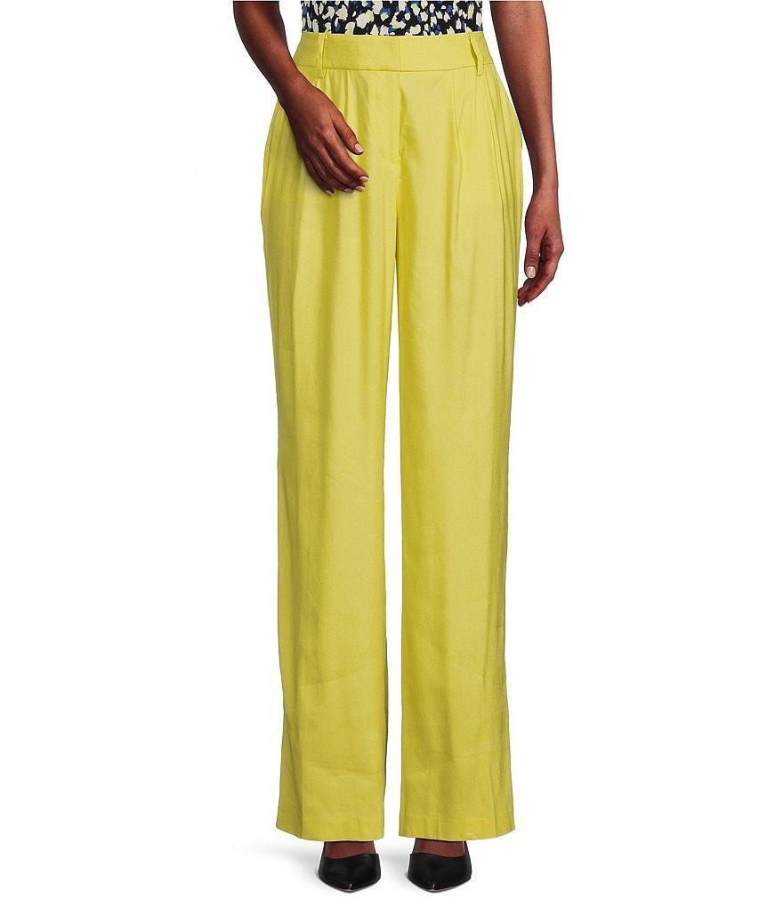 Calvin Klein Stretch Linen Blend High Rise Wide Leg Pants Product Image