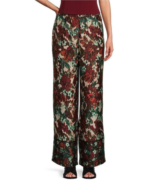 Slim Factor by Investments Floral Garden Border Print Classic Waist Wide Leg Pants Product Image