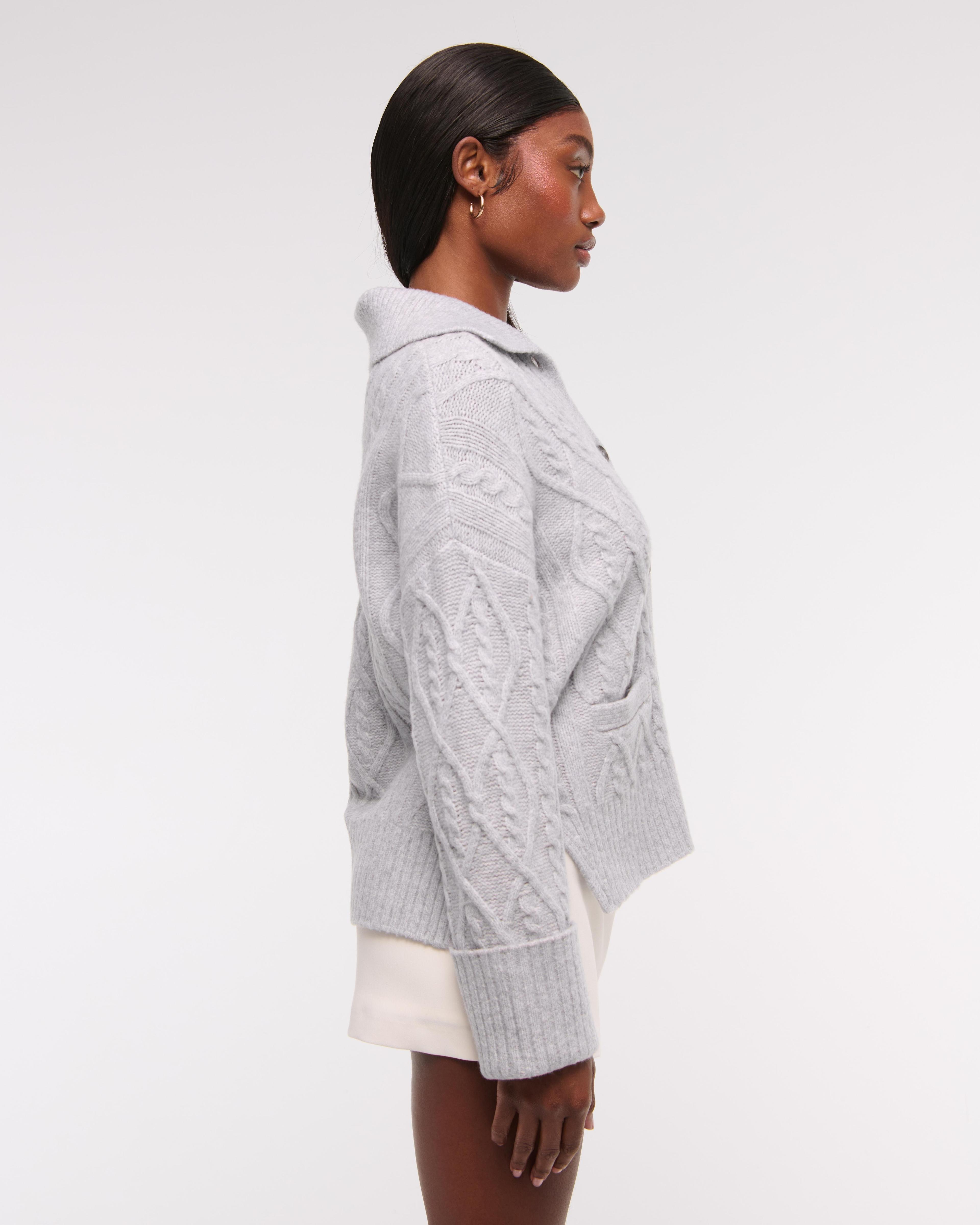 Cable-Knit Collared Cardigan Product Image