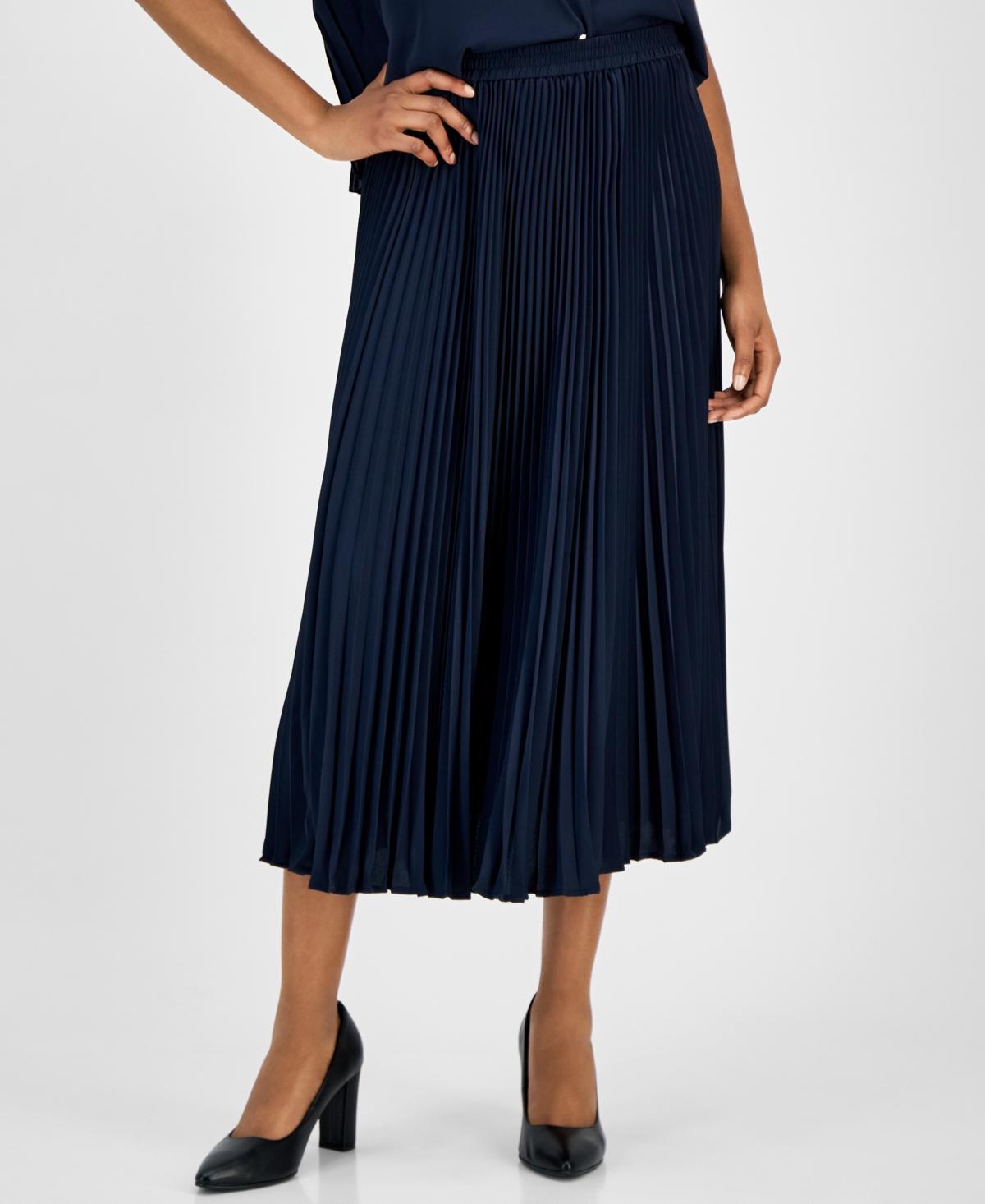 Womens Pleated Satin Crepe Midi-Skirt Product Image