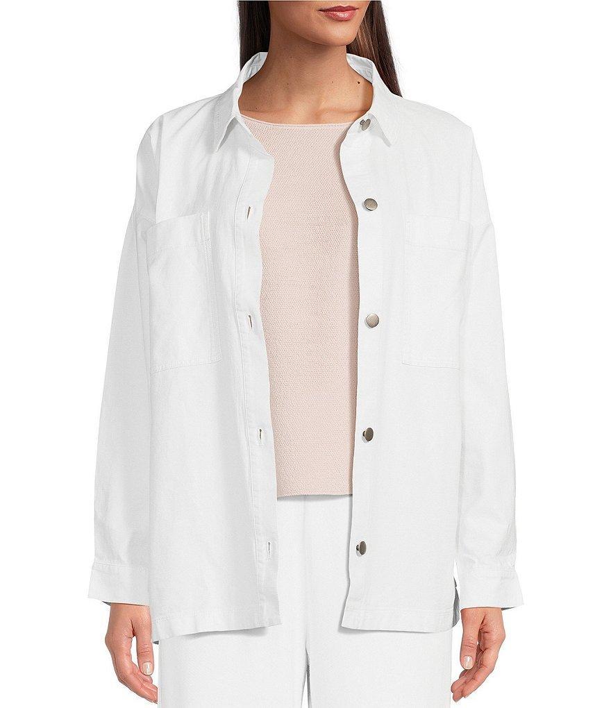 Eileen Fisher Textured Organic Cotton Point Collar Long Sleeve Button-Front Boxy Jacket Product Image