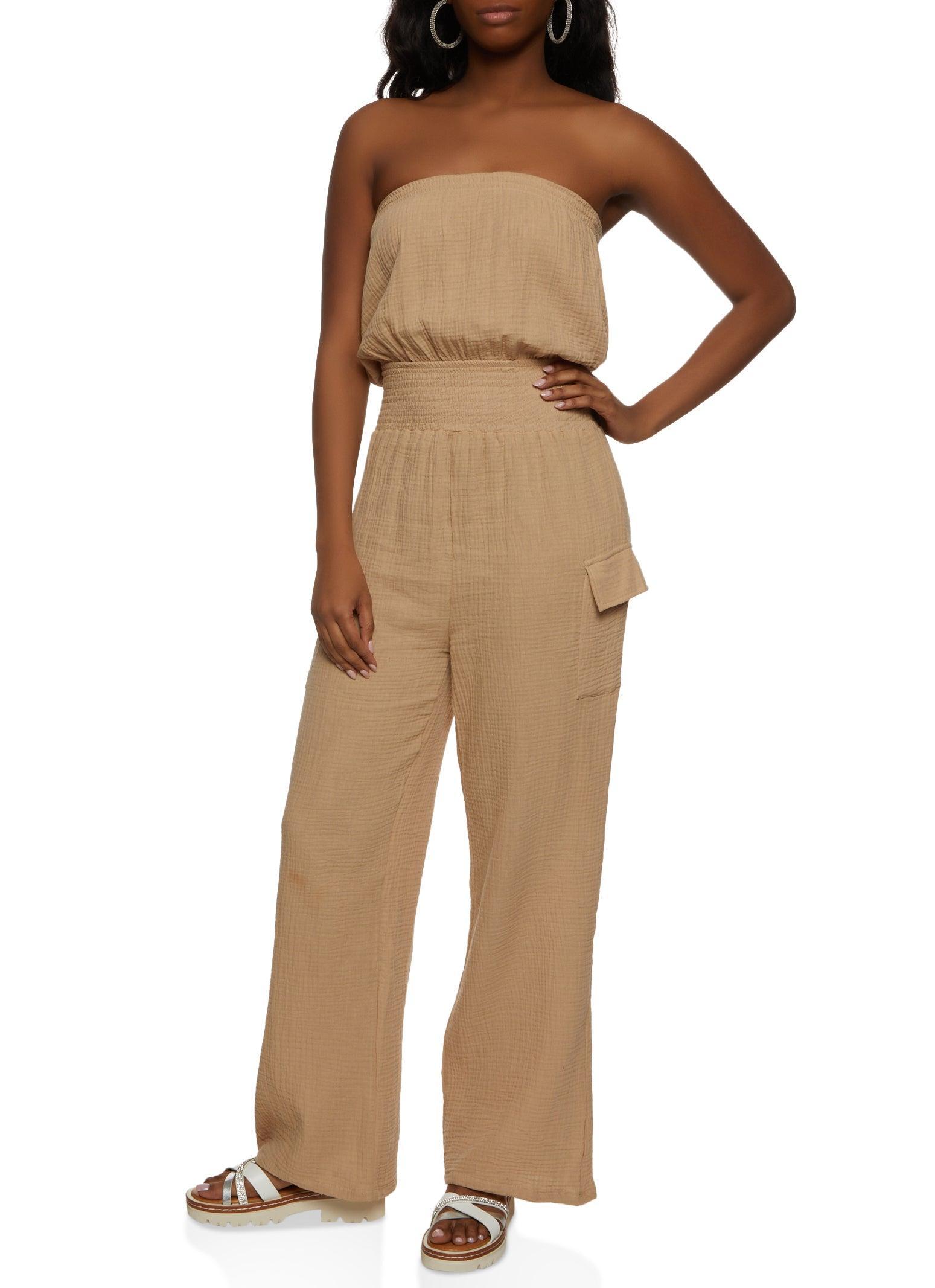 Womens Strapless Smocked Jumpsuit Product Image