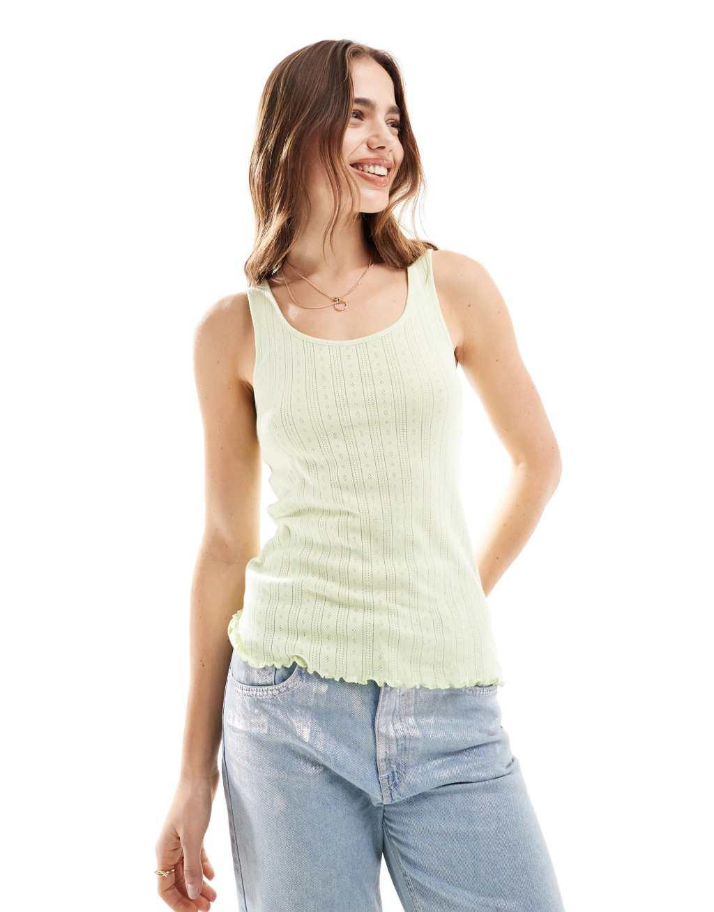 JDY lettuce hem pointelle tank top in green product image