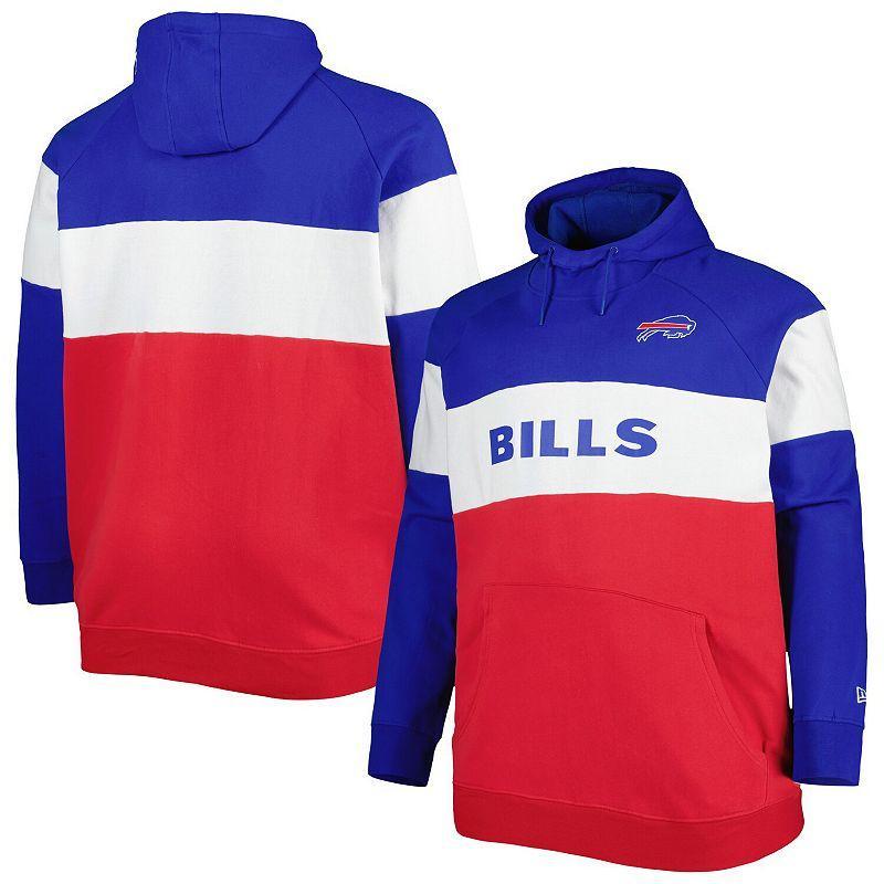 Mens New Era Red Buffalo Bills Big & Tall Current Team Colorblock Fleece Raglan Pullover Hoodie Product Image