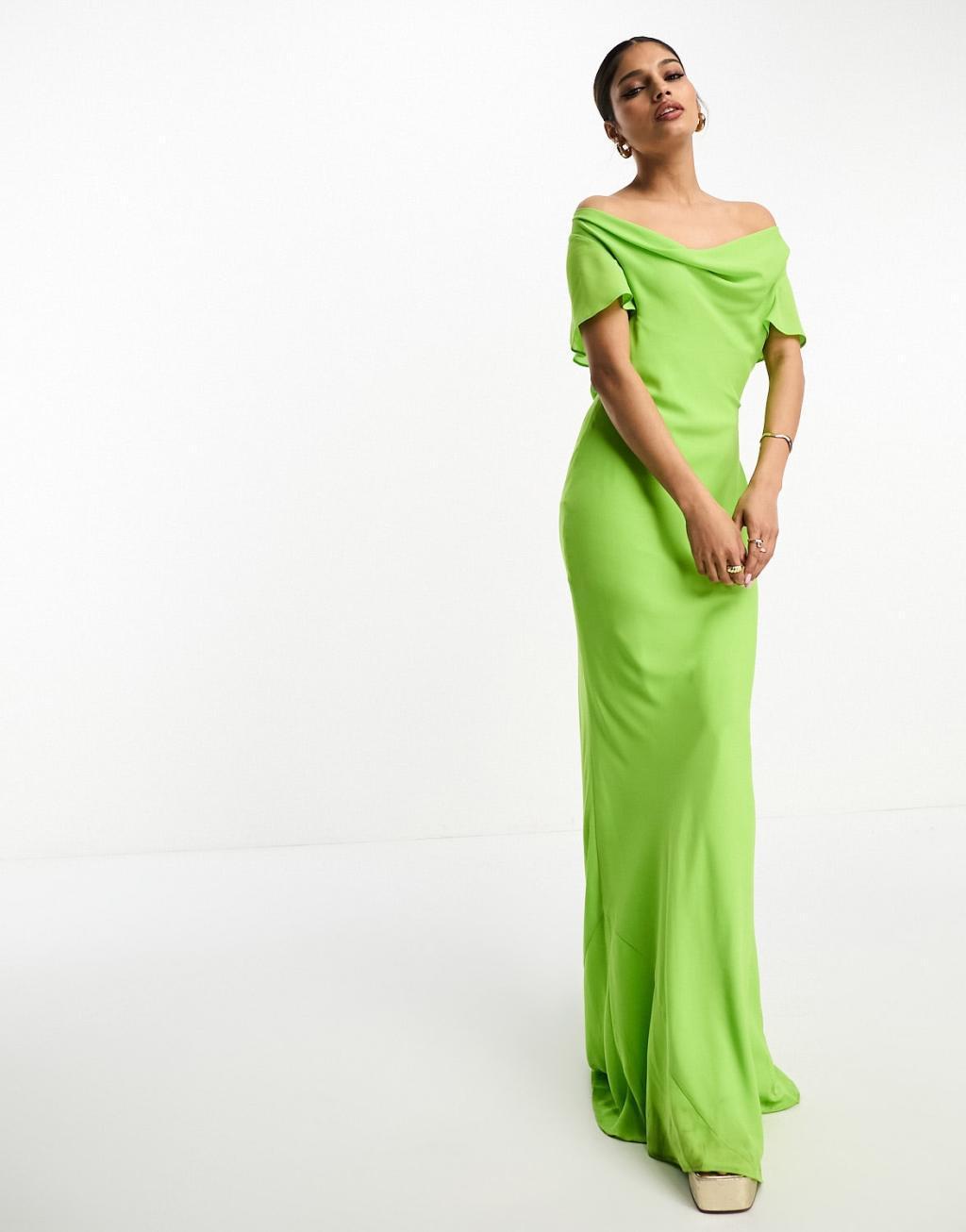 ASOS DESIGN flutter sleeve cowl neck maxi dress in apple green Product Image