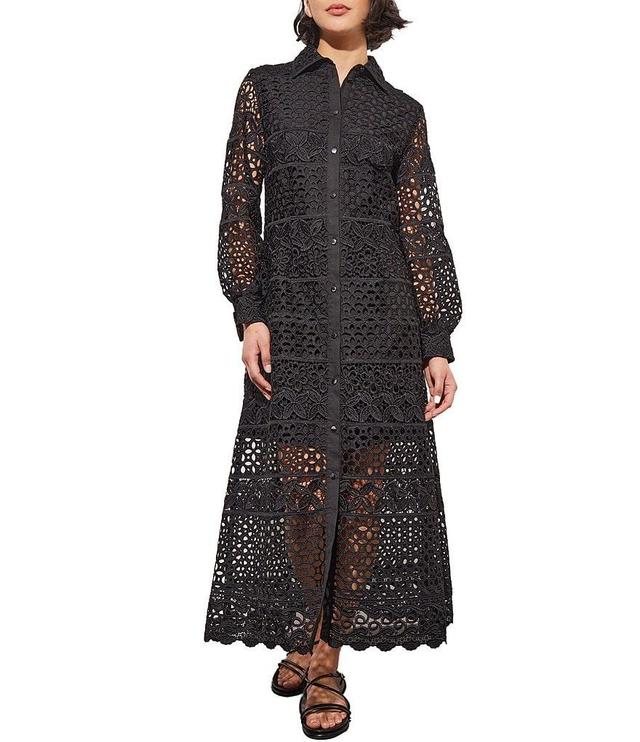 Ming Wang Novelty Lace Point Collar Long Sleeve Maxi Shirt Dress Product Image