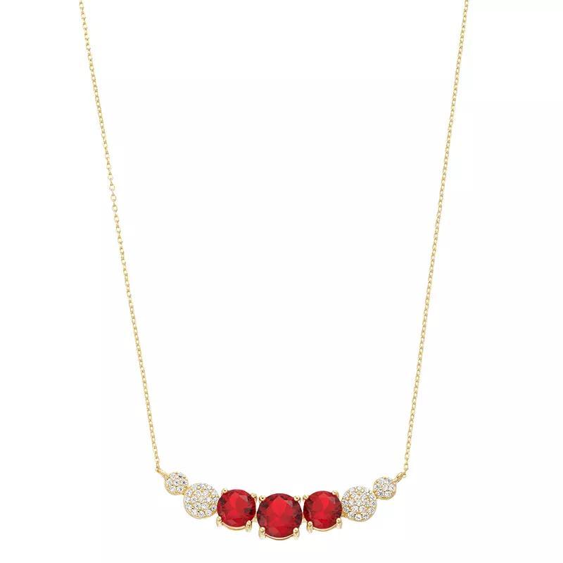 14k Gold Over Silver Red & White Cubic Zirconia 7-Stone Necklace, Womens Gold Tone Product Image