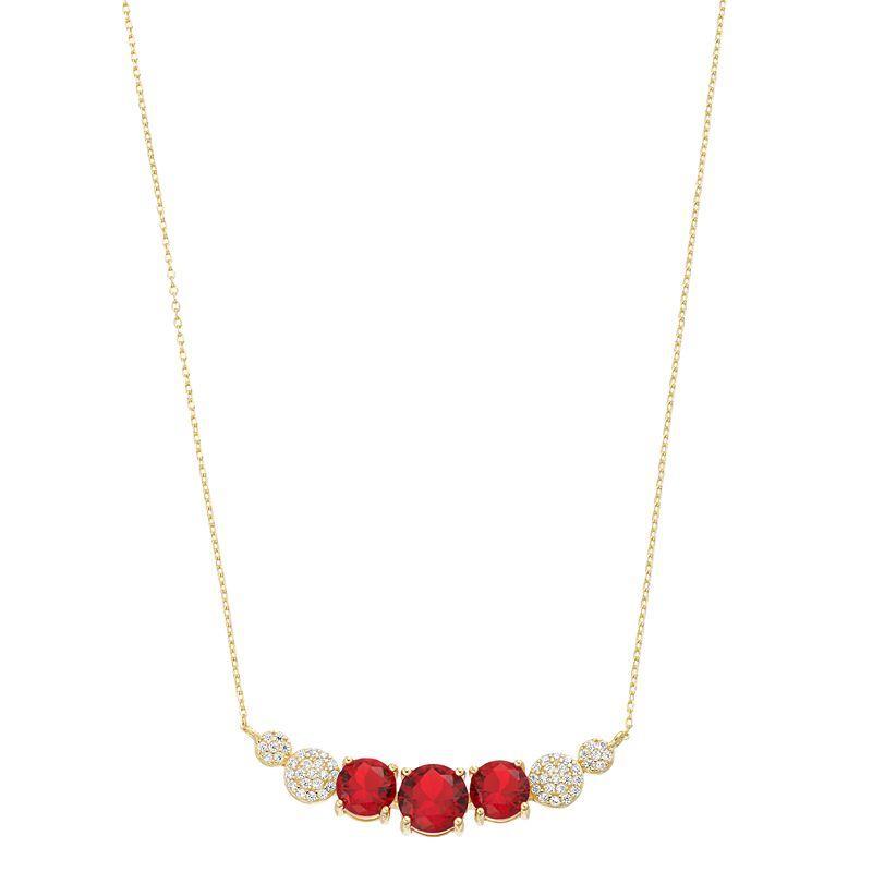 14k Gold Over Silver Red & White Cubic Zirconia 7-Stone Necklace, Womens Gold Tone Product Image