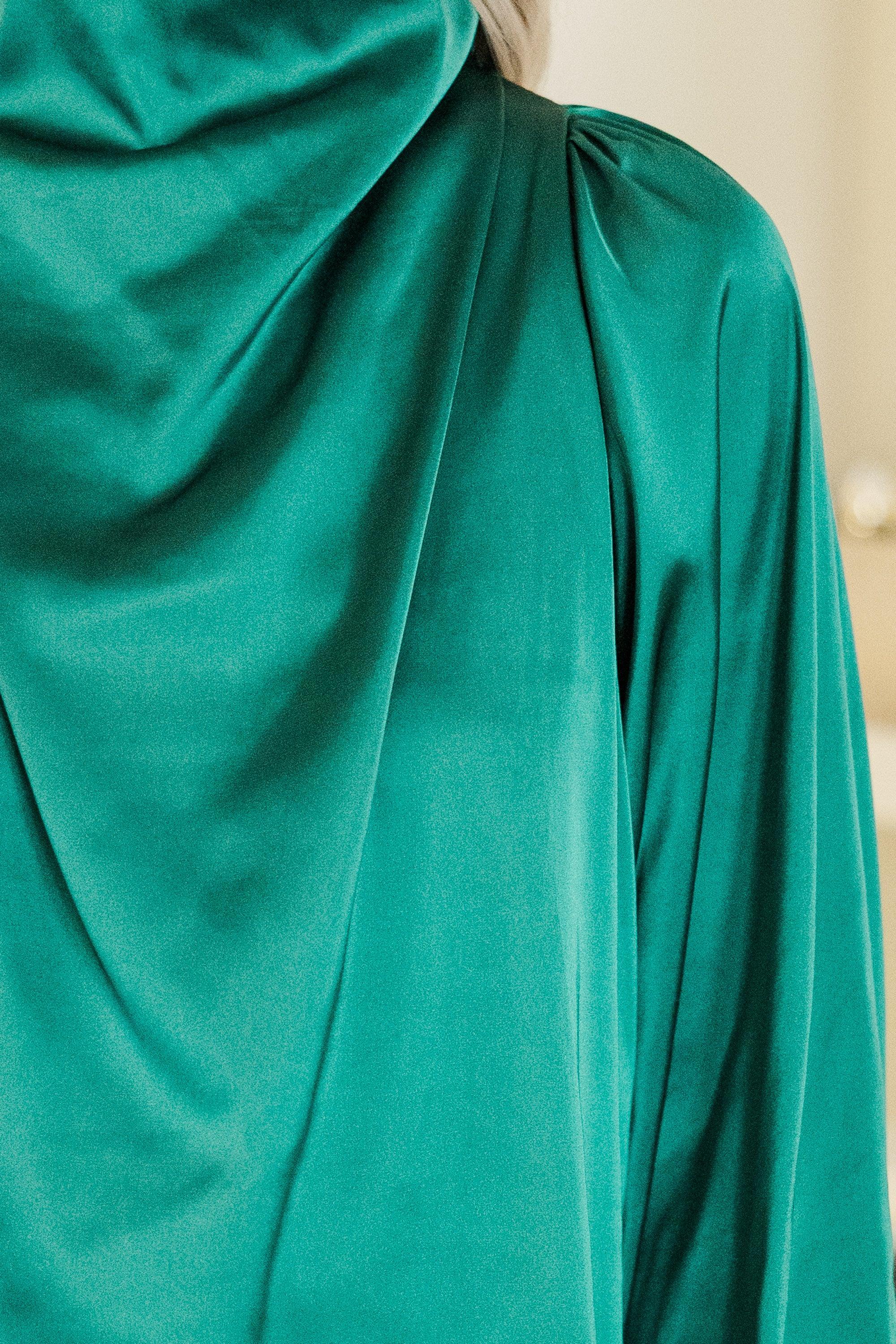 Embrace The Joy Emerald Green Satin Blouse Female Product Image