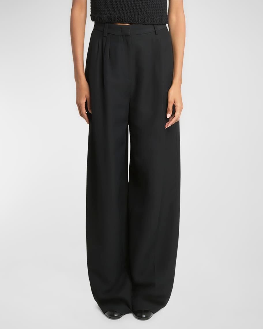 Mid-Rise Pleated Wide-Leg Trousers Product Image