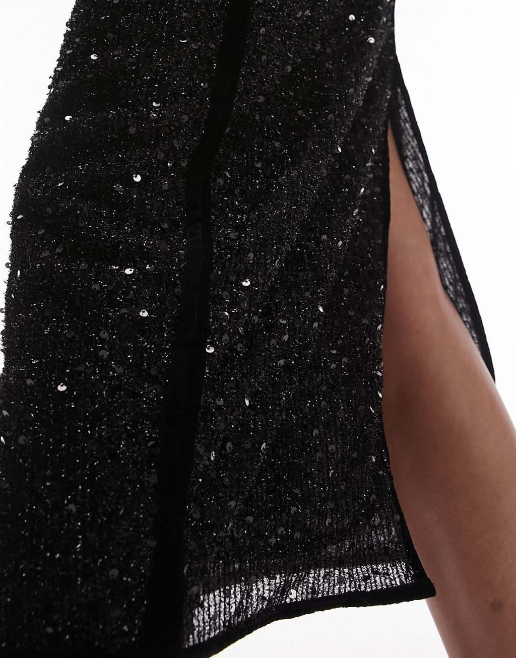 Topshop sequin midi skirt in black - part of a set Product Image