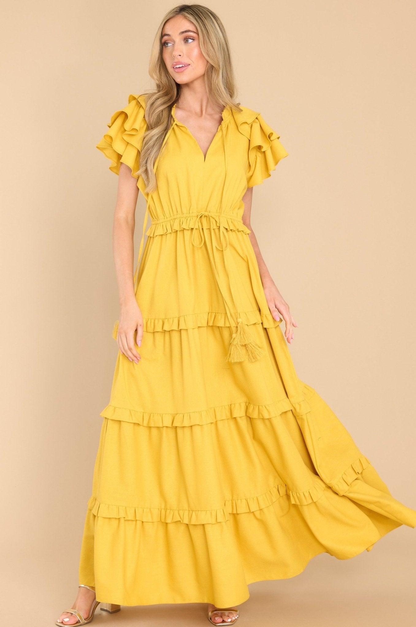 Aura Ruffle Some Feathers Sunset Maxi Dress Yellow Product Image