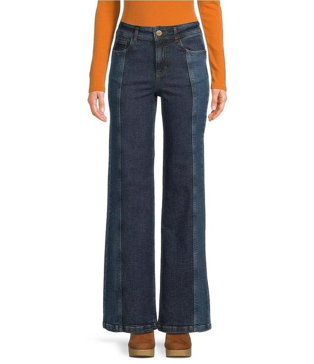 Chelsea & Violet Nora Medium Wash Denim High Rise Front Seam Point Wide Straight Leg Jean Product Image