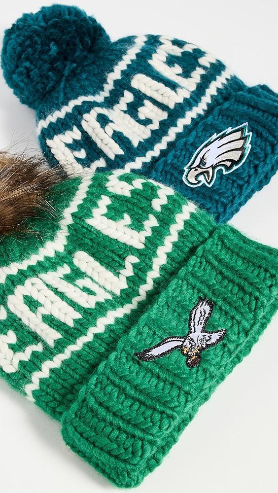 Lele Sadoughi Kelly Green Retro Eagles Beanie with Faux Fur | Shopbop Product Image