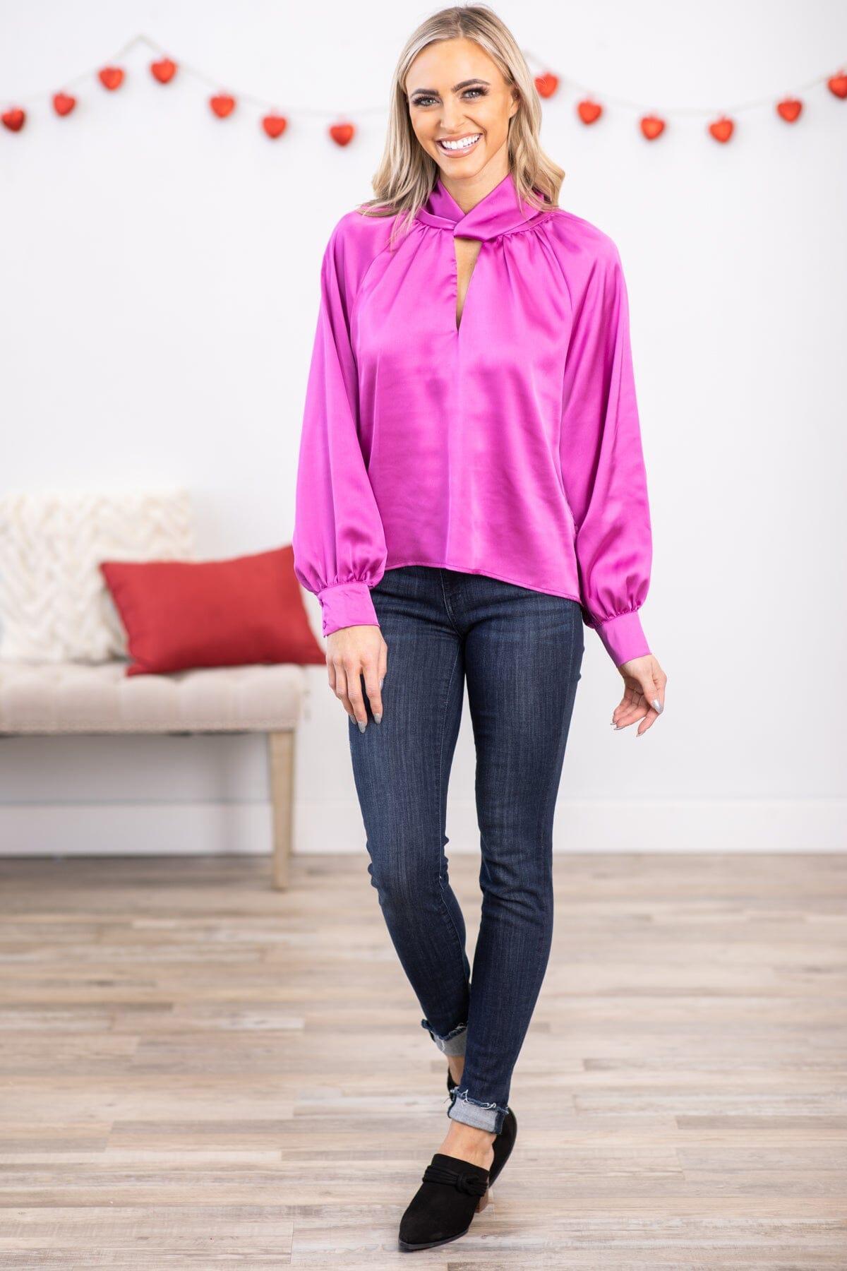 Fuchsia Mock Neck Top With Keyhole Product Image