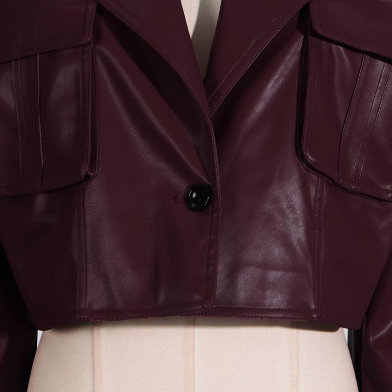 Faux Leather Button-Up Jacket Product Image