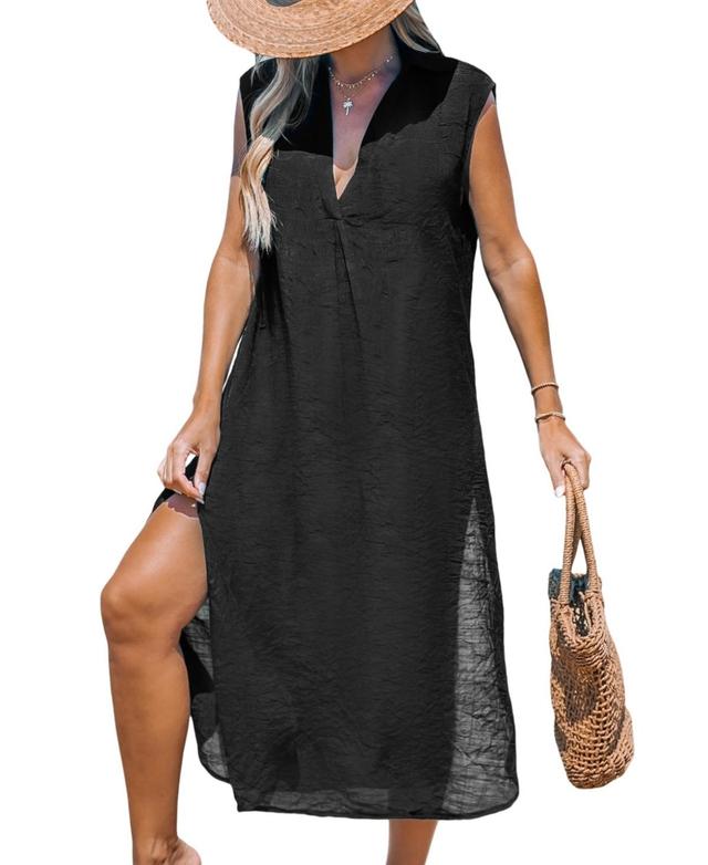 Cupshe Womens Black Cover-Up Midi Beach Dress Product Image