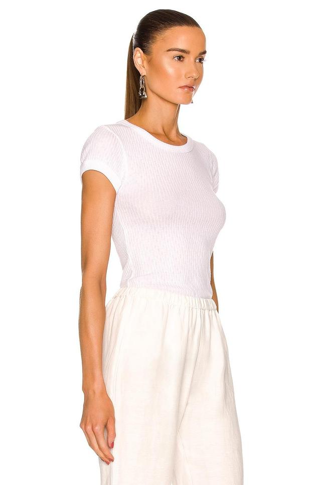 Enza Costa Pointelle Cap Sleeve Crew in White - White. Size XL (also in XS, S, M, L). Product Image