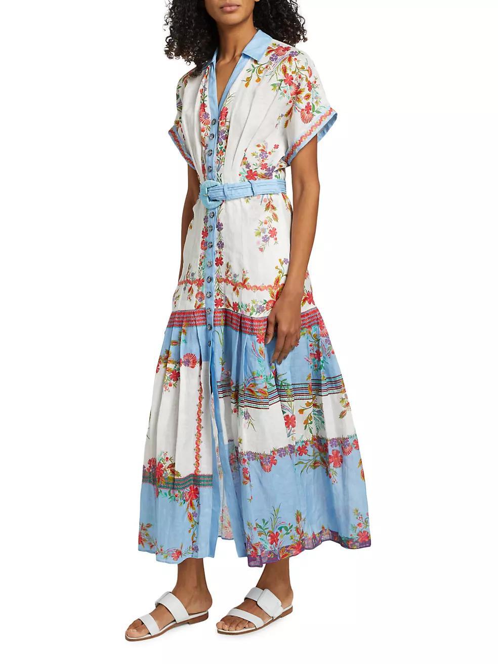 Riya Belted Printed Linen Midi-Dress Product Image