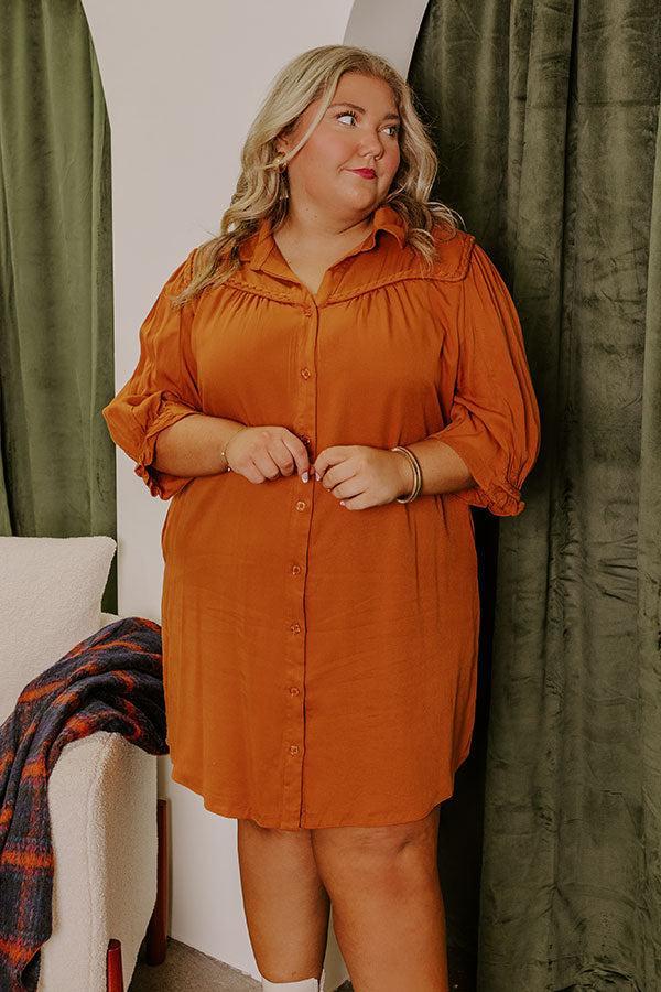 Falling Leaves Button Down Mini Dress in Pumpkin Curves Product Image