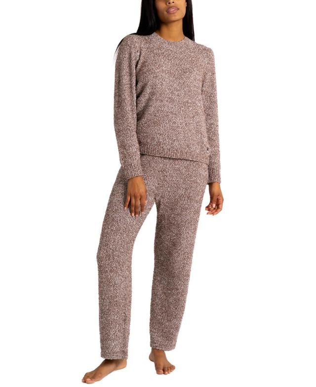 Womens Lounge and Sleepwear Set with Cozy Teddy Long Sleeve Top and Wide Leg Pants Product Image