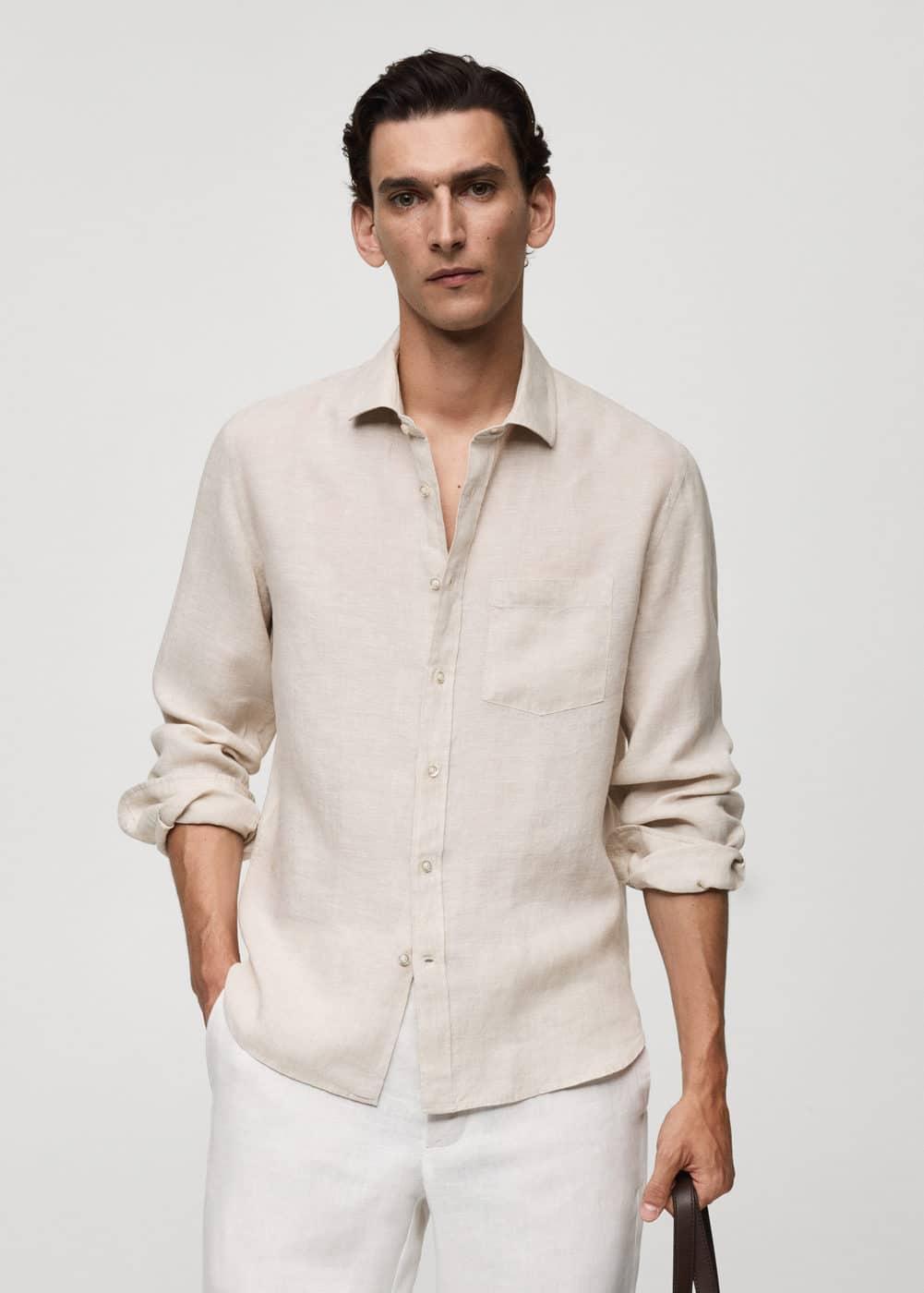 MANGO MAN - Classic fit 100% linen shirt sandMen Product Image