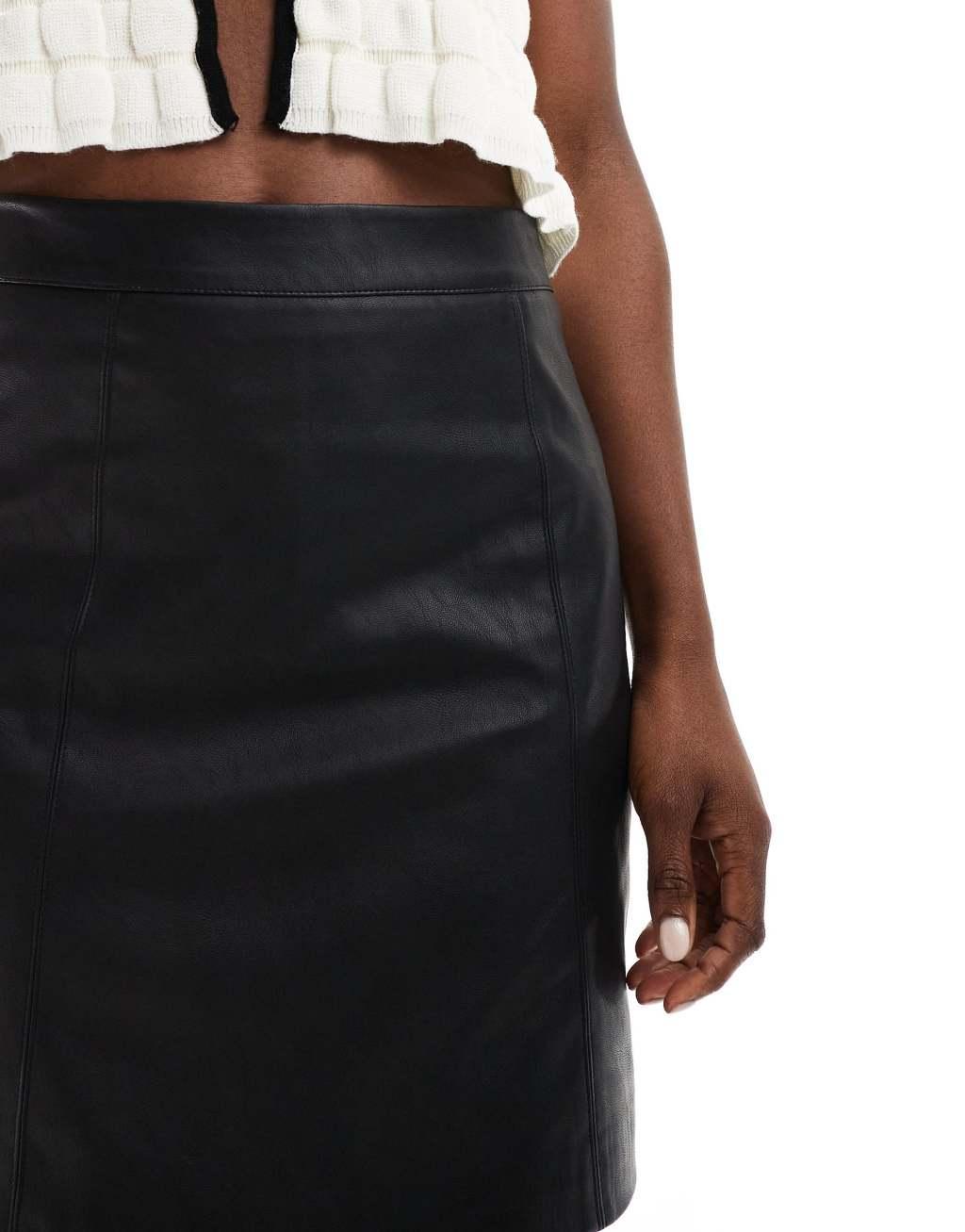 Ever New leather look midi skirt in black Product Image